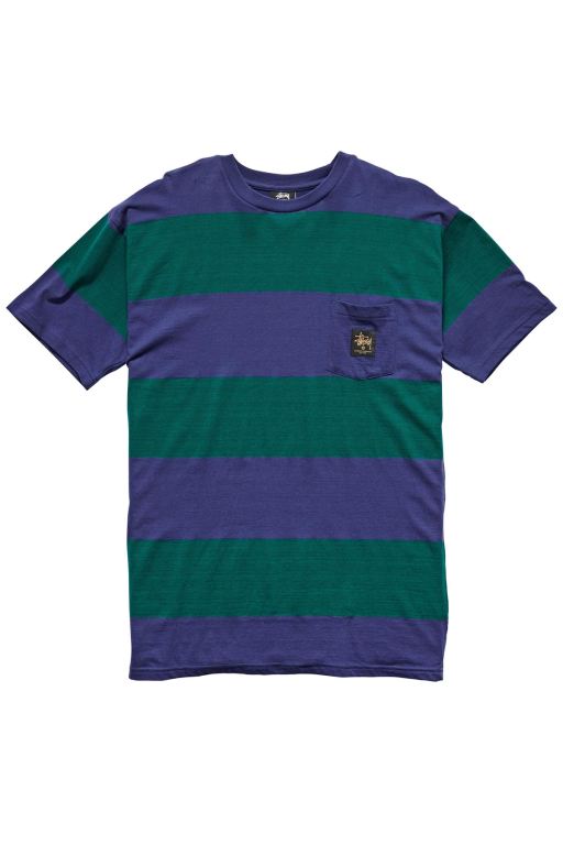 Stussy Mens View Stripe SS Pocket T Shirt Blue - EGVTX1836